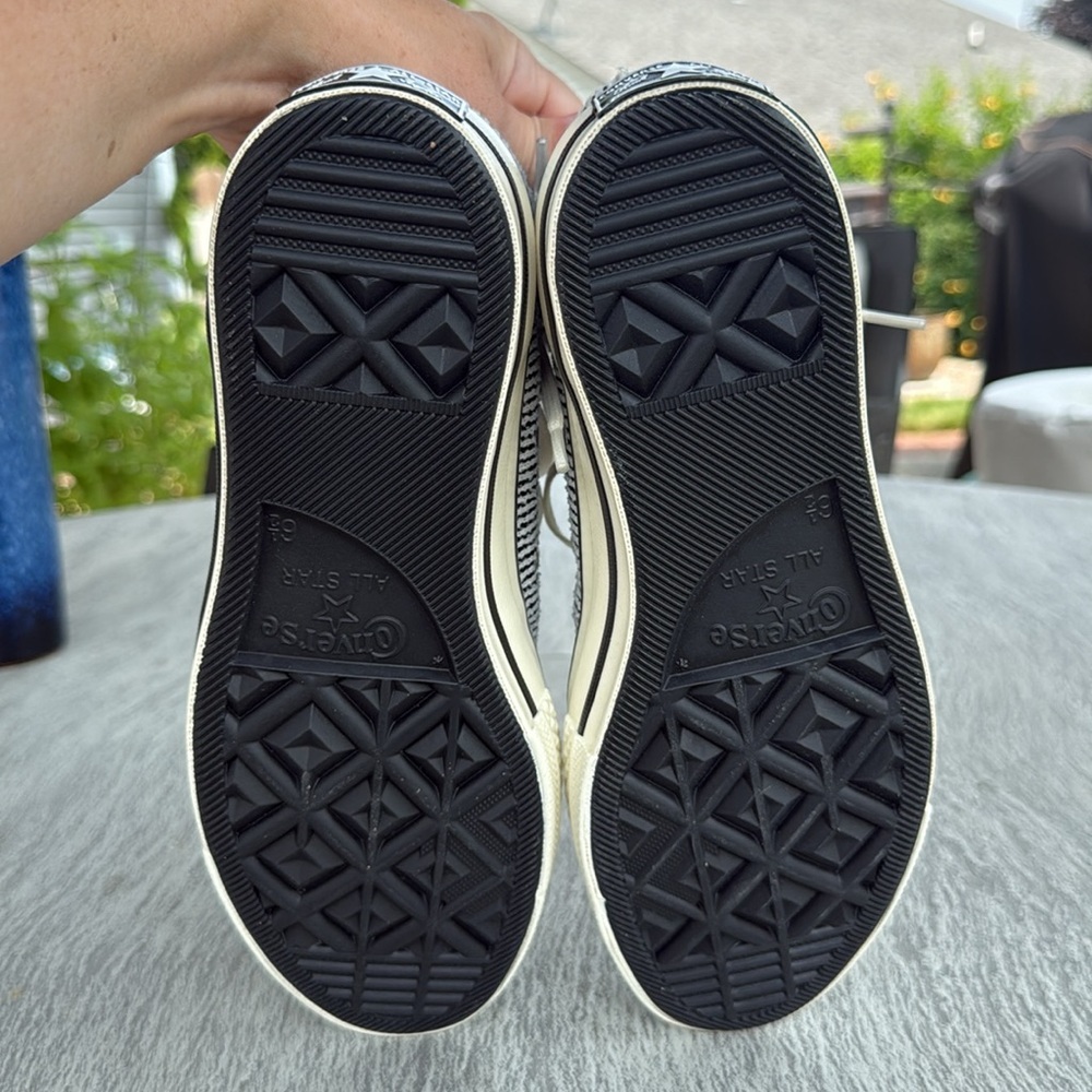 Converse Women's High-Top Sneakers in solid and stripe black, cream and brown - Picture 6 of 9